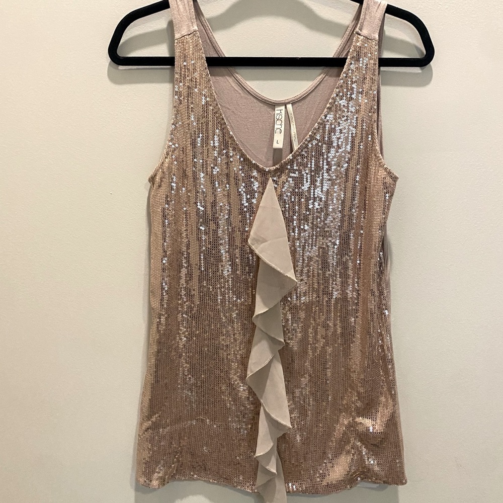 KISCHE Women’s Sequined w/Ruffle tank top Large